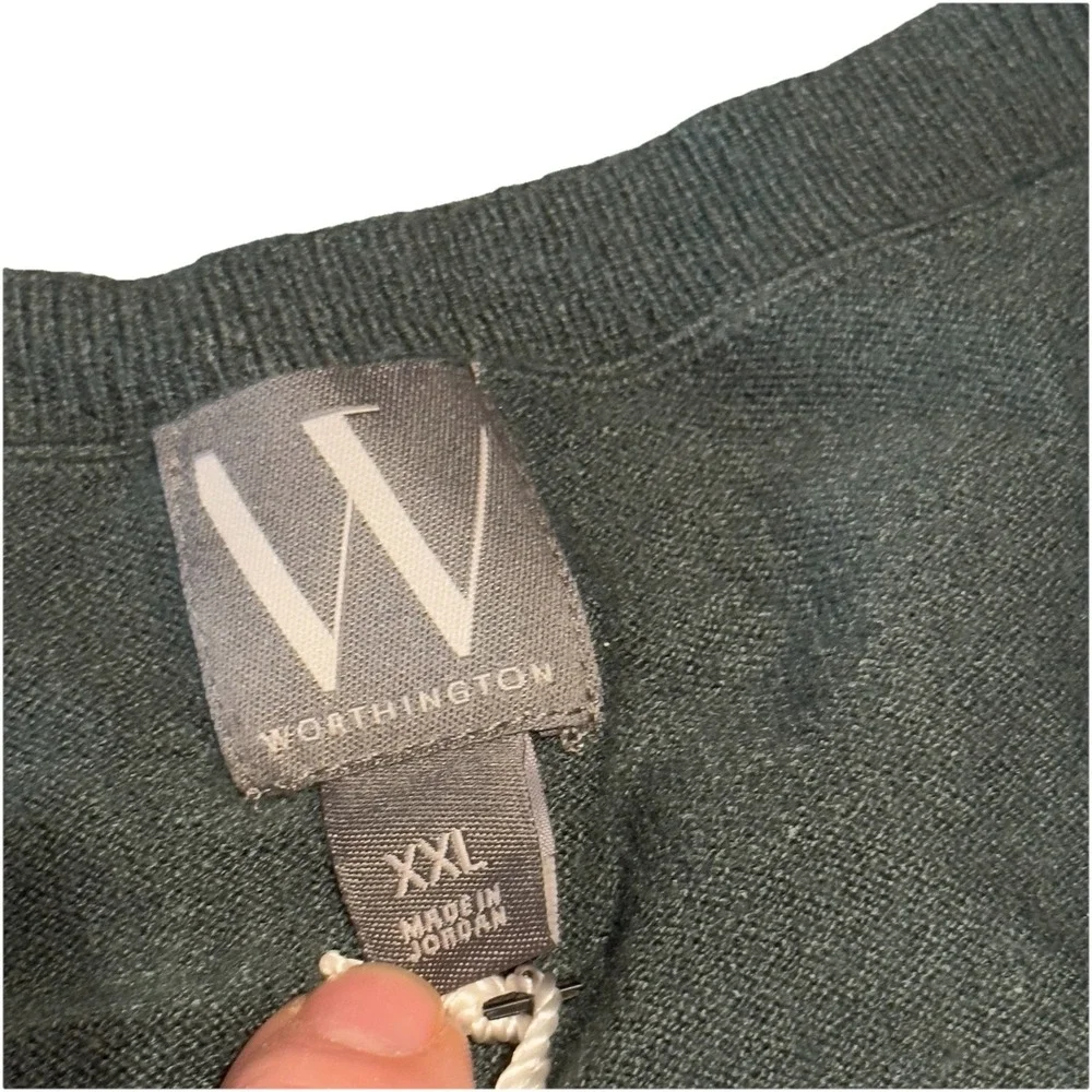 NWT Worthington Duffel Green Long Sleeve Thin Knit Sweater Size XXL V-Neck‎